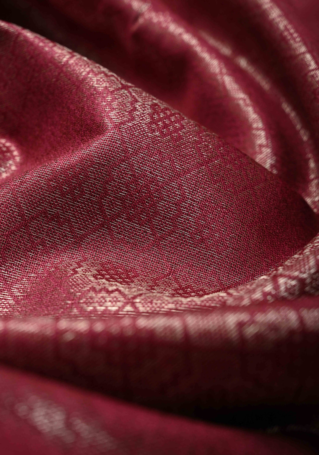 Dark Magenta Semi Tussar Saree with Zari Brocade and Minimal Silver Zari Border