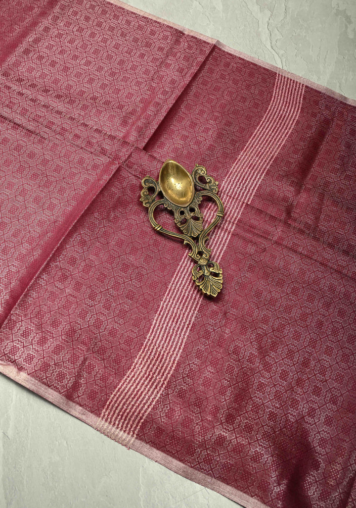 Dark Magenta Semi Tussar Saree with Zari Brocade and Minimal Silver Zari Border