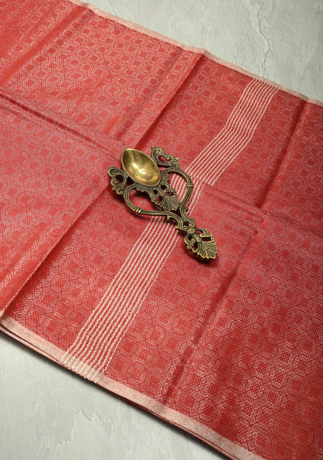 Scarlet Red Semi Tussar Saree with Zari Brocade and Minimal Silver Zari Border
