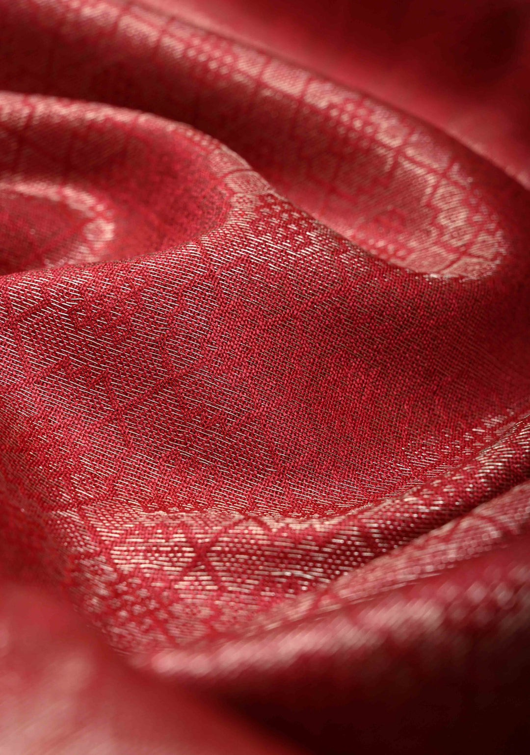 Red Semi Tussar Saree with Brocade and Minimal Silver Zari Border