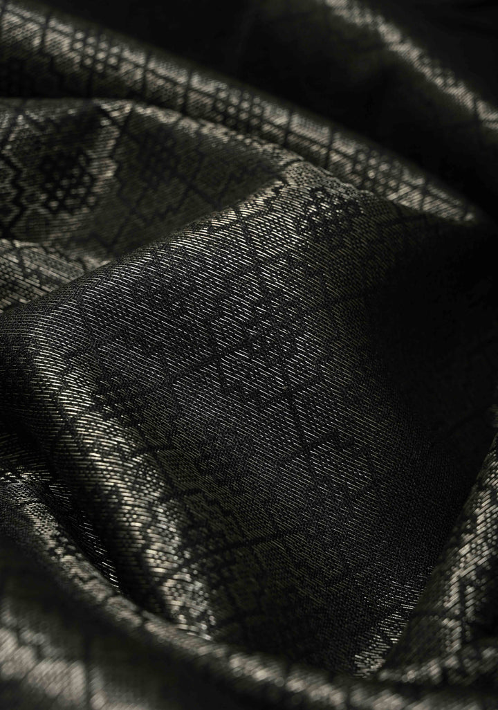 Stunning Black Semi Tussar Saree with Zari Brocade and Minimal Silver Zari Border