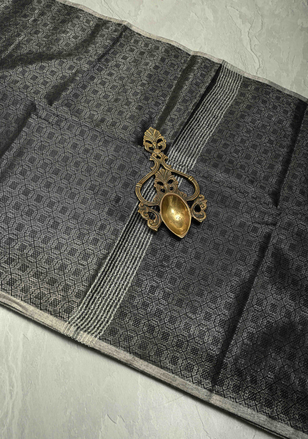 Stunning Black Semi Tussar Saree with Zari Brocade and Minimal Silver Zari Border