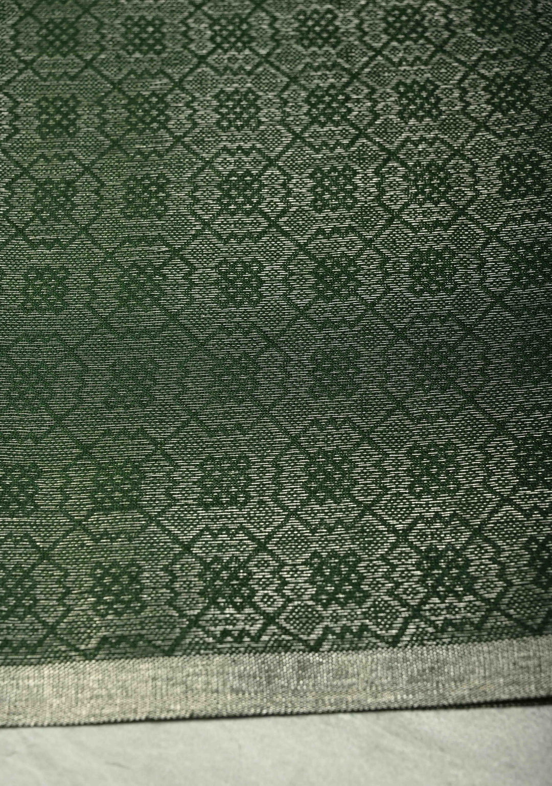 Deep Green Semi Tussar Saree with Zari Brocade and Minimal Silver Zari Border