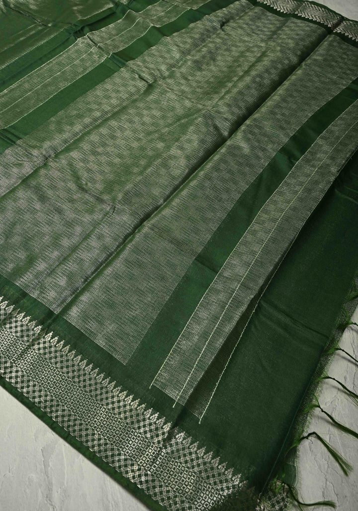 Myrtle Semi Tussar Saree with Temple Silver Zari Border