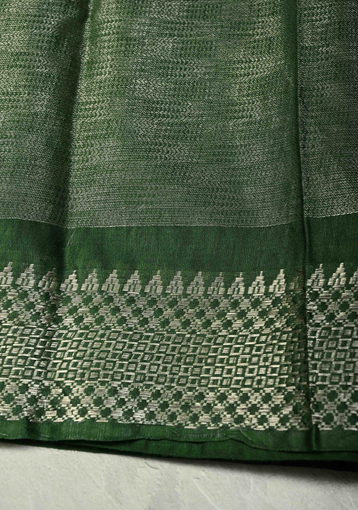 Myrtle Semi Tussar Saree with Temple Silver Zari Border
