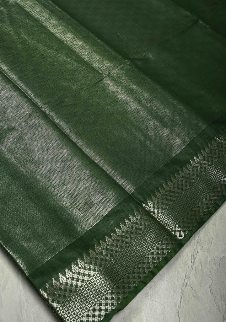 Myrtle Semi Tussar Saree with Temple Silver Zari Border