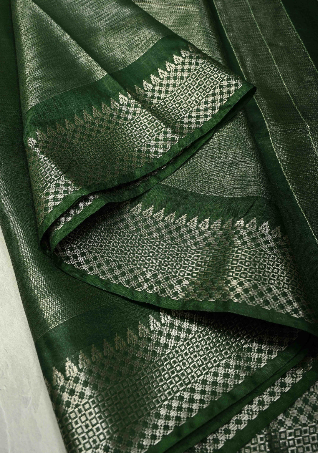 Myrtle Semi Tussar Saree with Temple Silver Zari Border