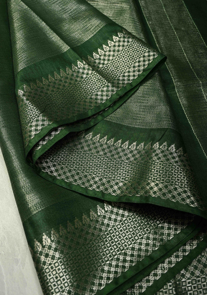 Myrtle Semi Tussar Saree with Temple Silver Zari Border