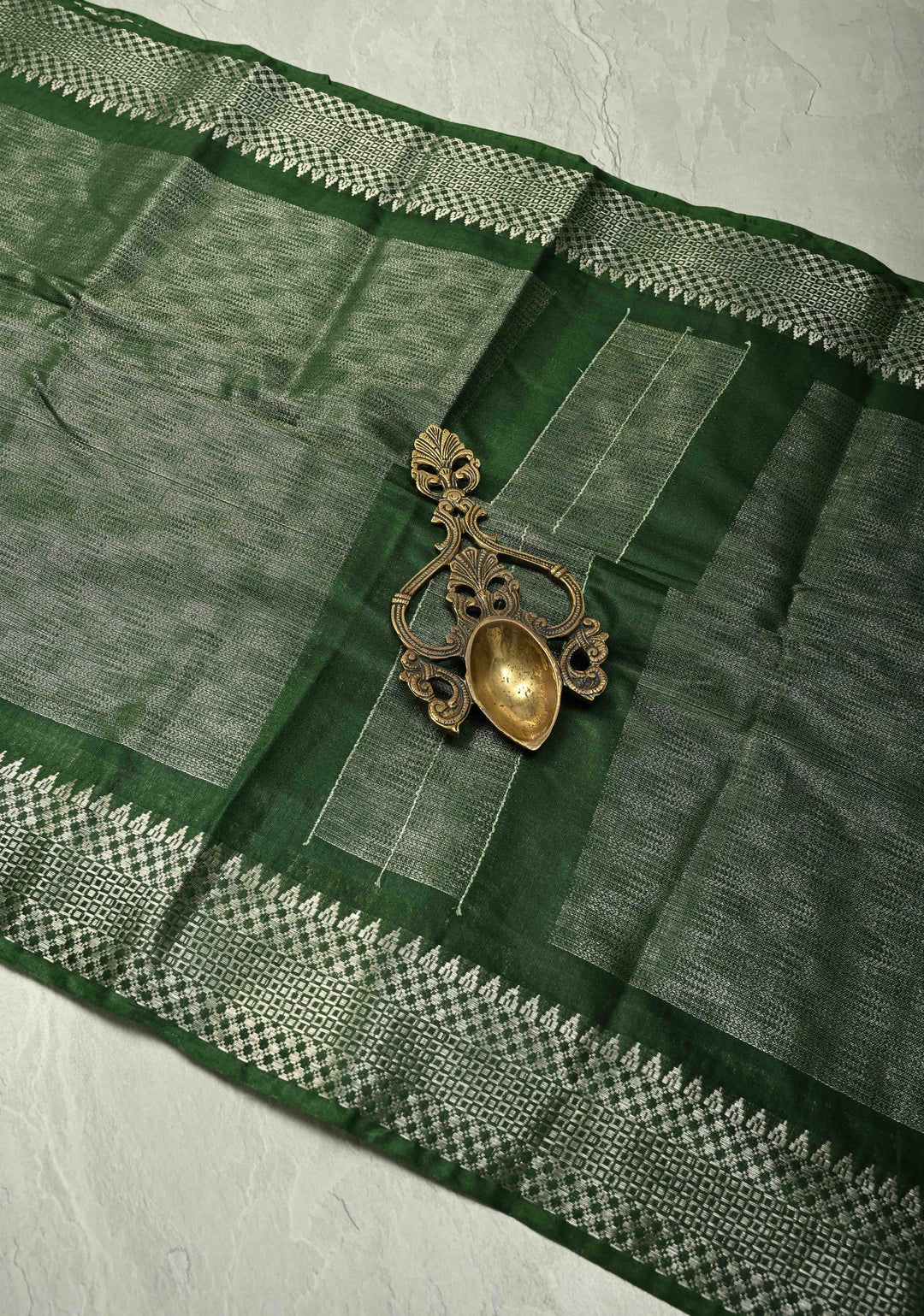 Myrtle Semi Tussar Saree with Temple Silver Zari Border