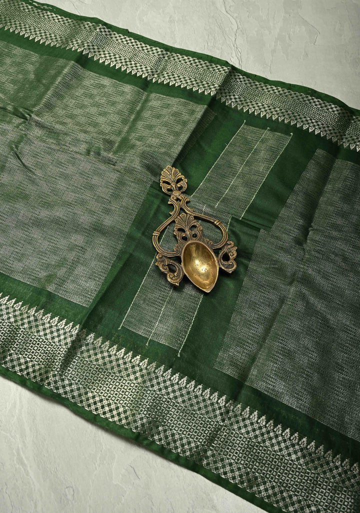 Myrtle Semi Tussar Saree with Temple Silver Zari Border