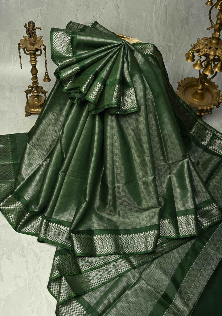 Myrtle Semi Tussar Saree with Temple Silver Zari Border