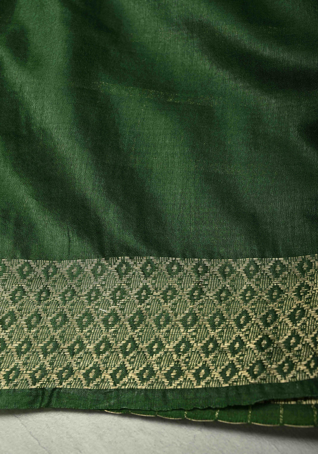 Hunter Green Semi Tussar Saree with Zari Stripes and Zari Border