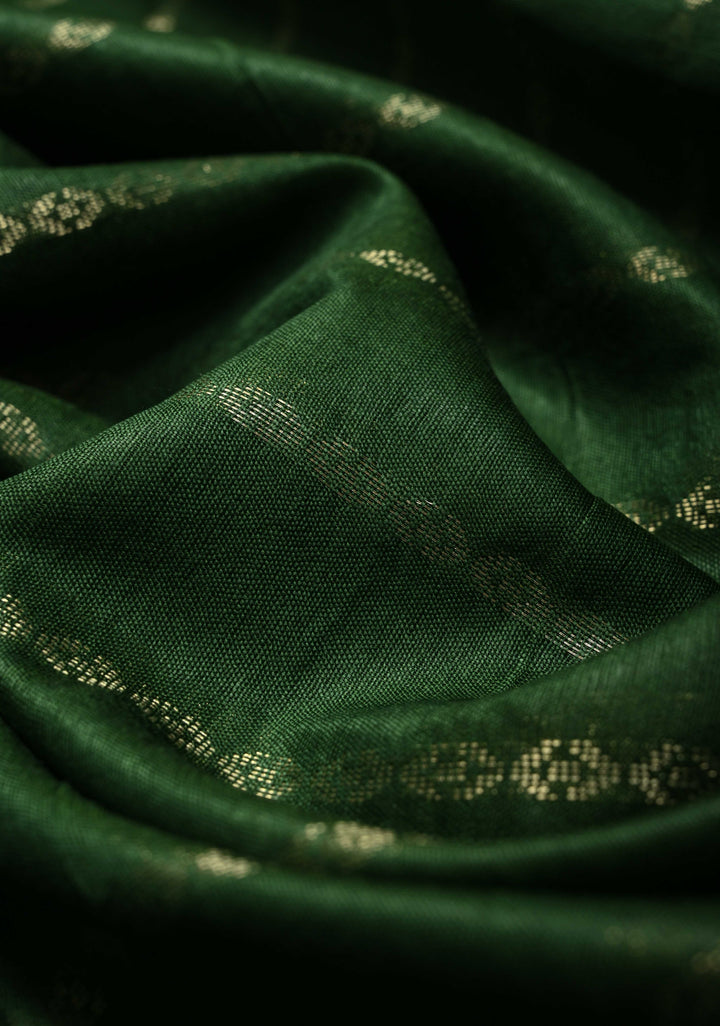 Hunter Green Semi Tussar Saree with Zari Stripes and Zari Border