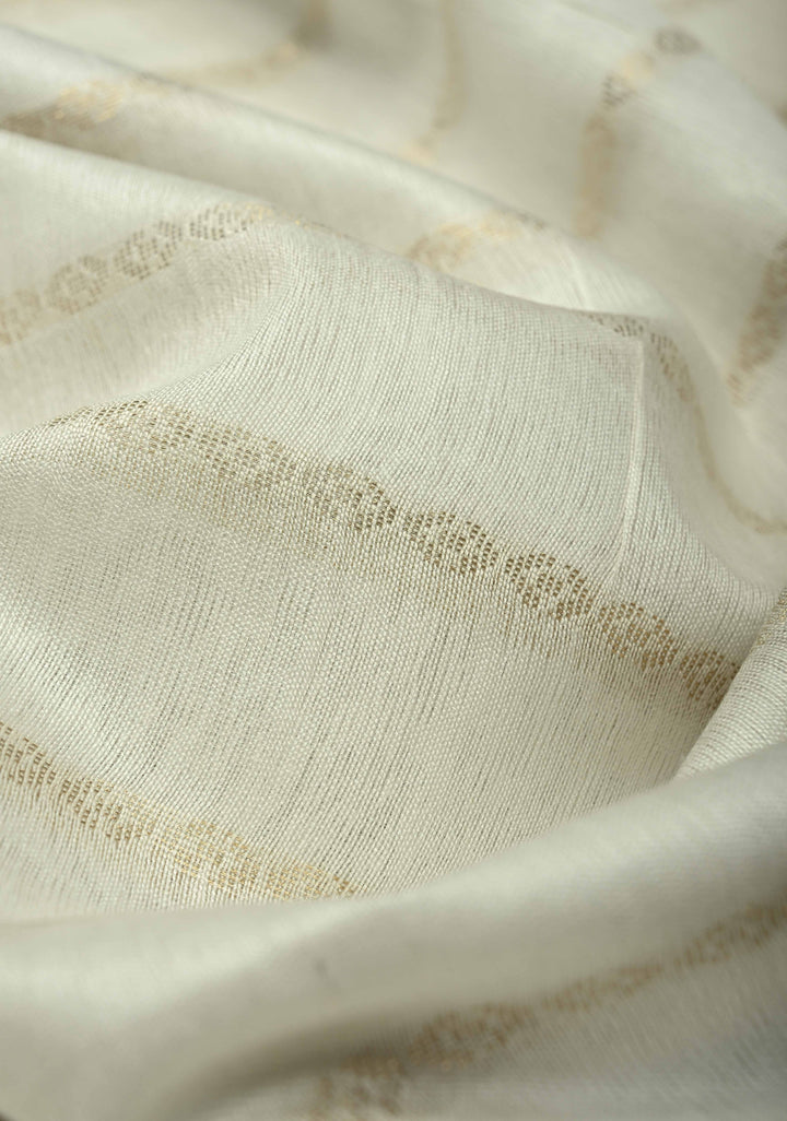 White Semi Tussar Saree with Zari Stripes and Zari Border