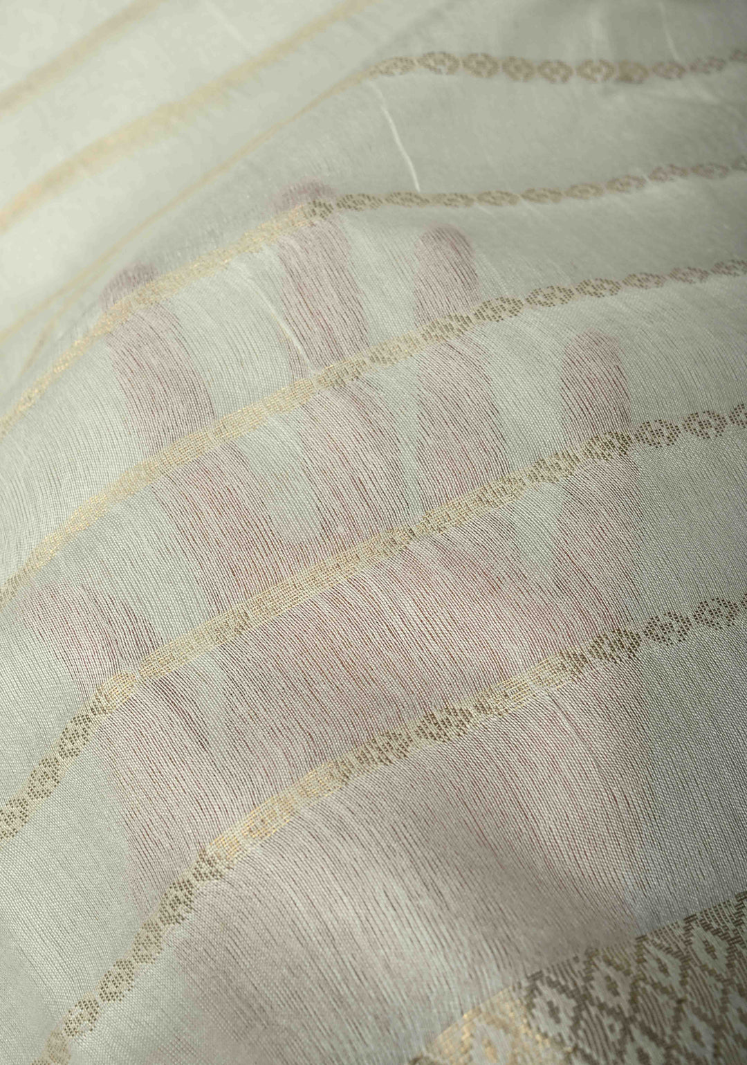 White Semi Tussar Saree with Zari Stripes and Zari Border