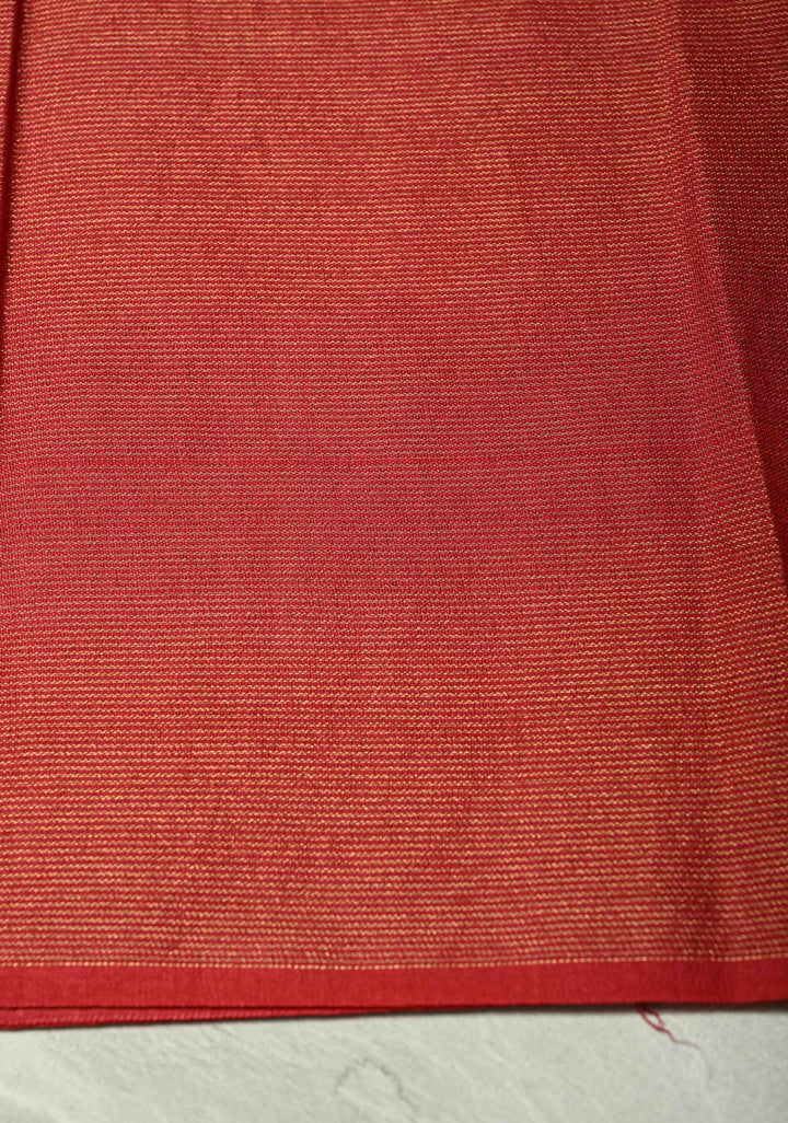 Brick Red Borderless Semi Tussar Tissue Saree with Resham Buttas