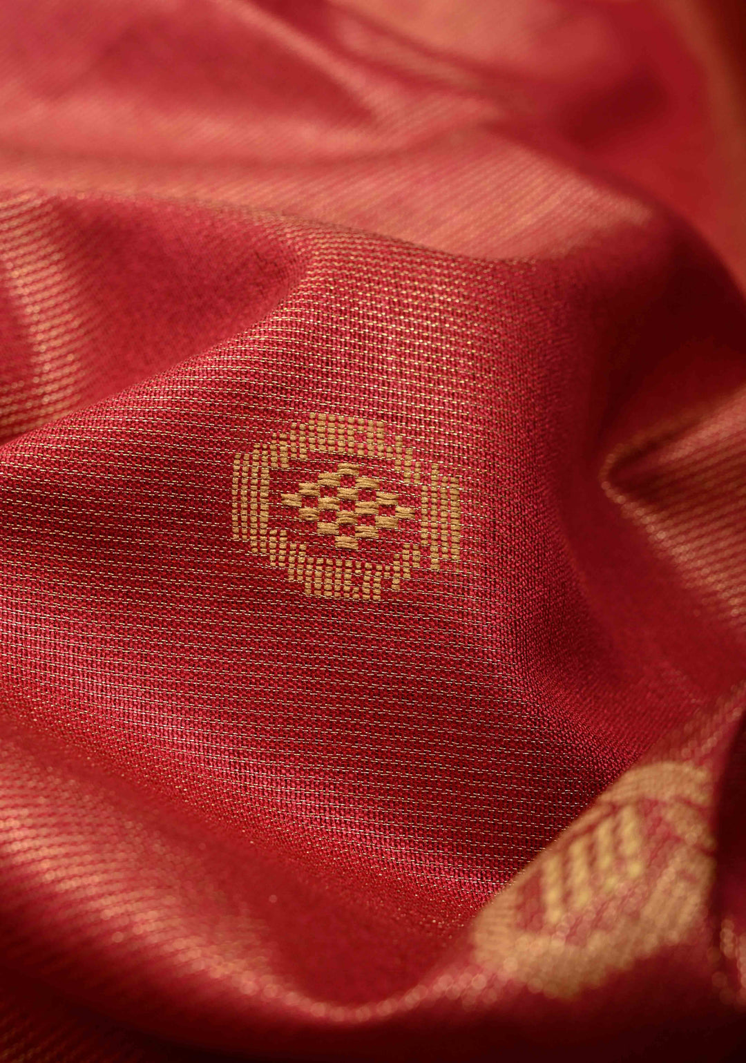 Brick Red Borderless Semi Tussar Tissue Saree with Resham Buttas