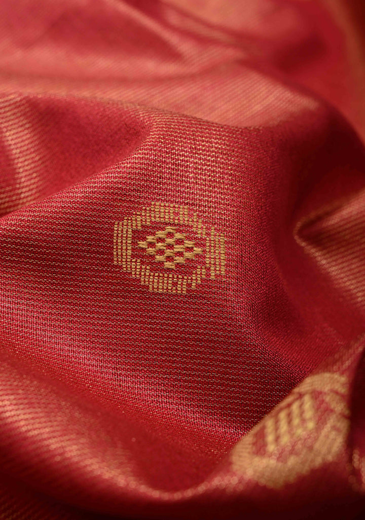 Brick Red Borderless Semi Tussar Tissue Saree with Resham Buttas