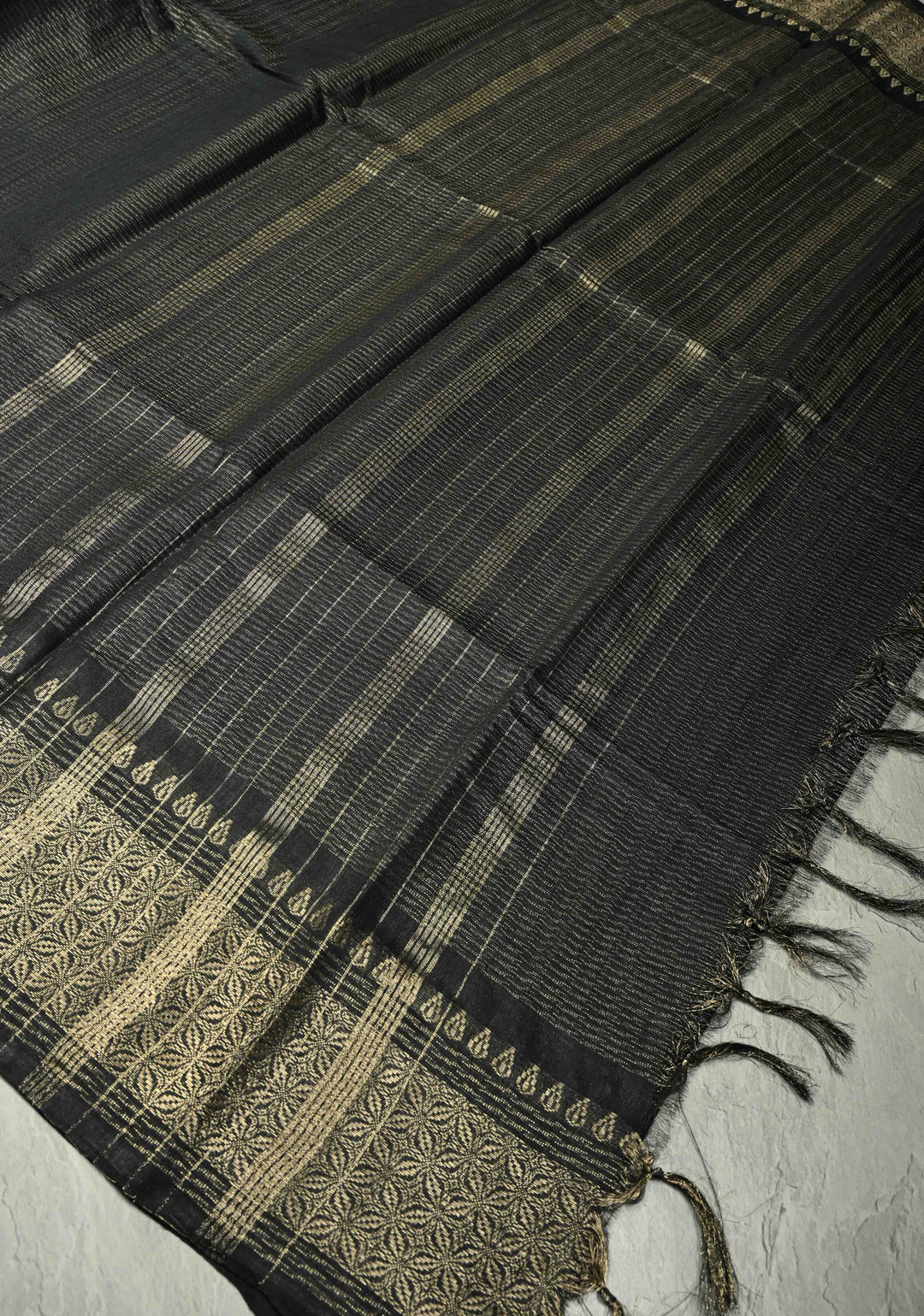 Shadow Black Semi Tussar Saree with Zari Border