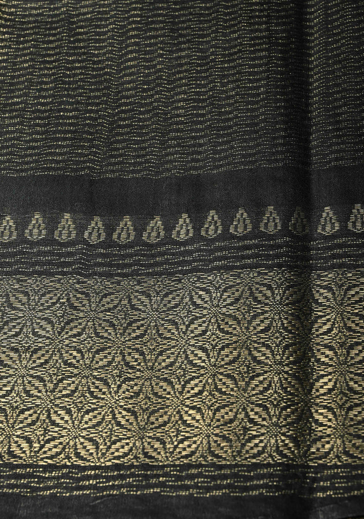 Shadow Black Semi Tussar Saree with Zari Border