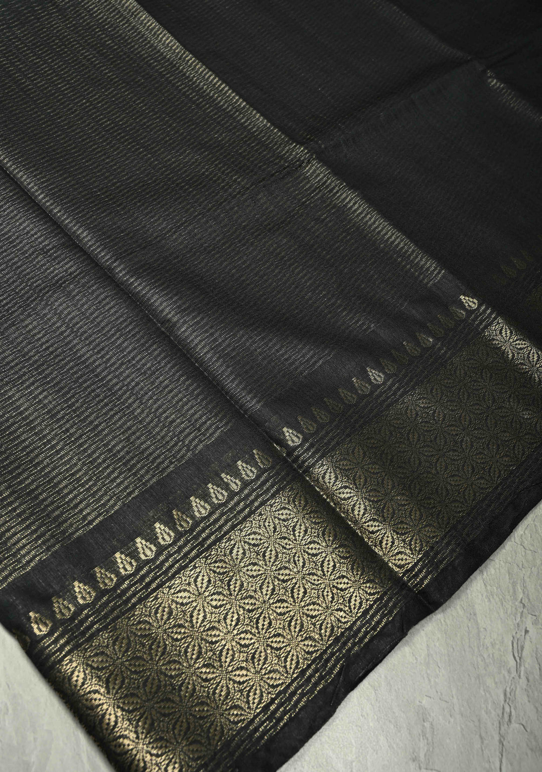 Shadow Black Semi Tussar Saree with Zari Border
