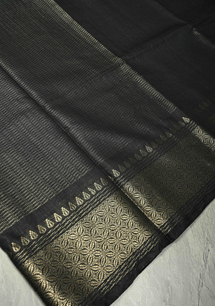 Shadow Black Semi Tussar Saree with Zari Border