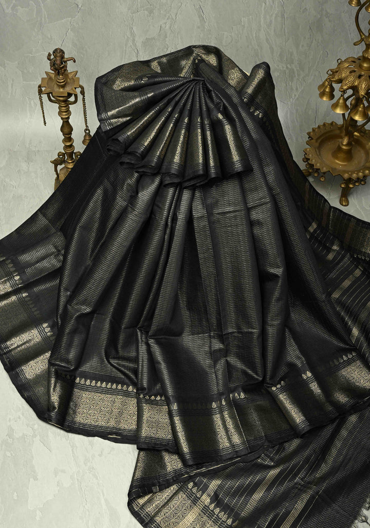 Shadow Black Semi Tussar Saree with Zari Border
