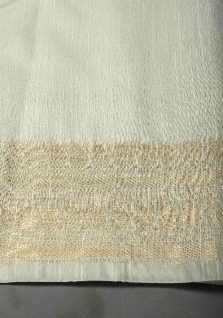 Snow White Semi Tussar Saree with Zari Buttas and Zari Border