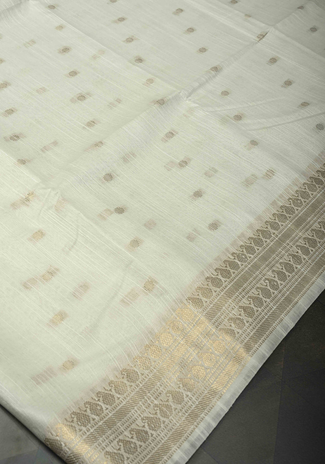 Snow White Semi Tussar Saree with Zari Buttas and Zari Border