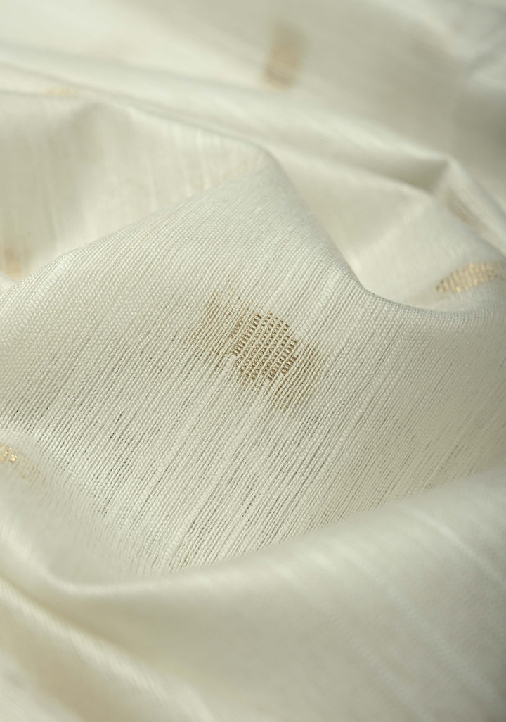 Snow White Semi Tussar Saree with Zari Buttas and Zari Border