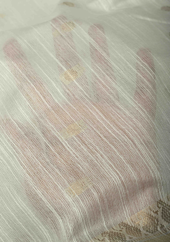 Snow White Semi Tussar Saree with Zari Buttas and Zari Border