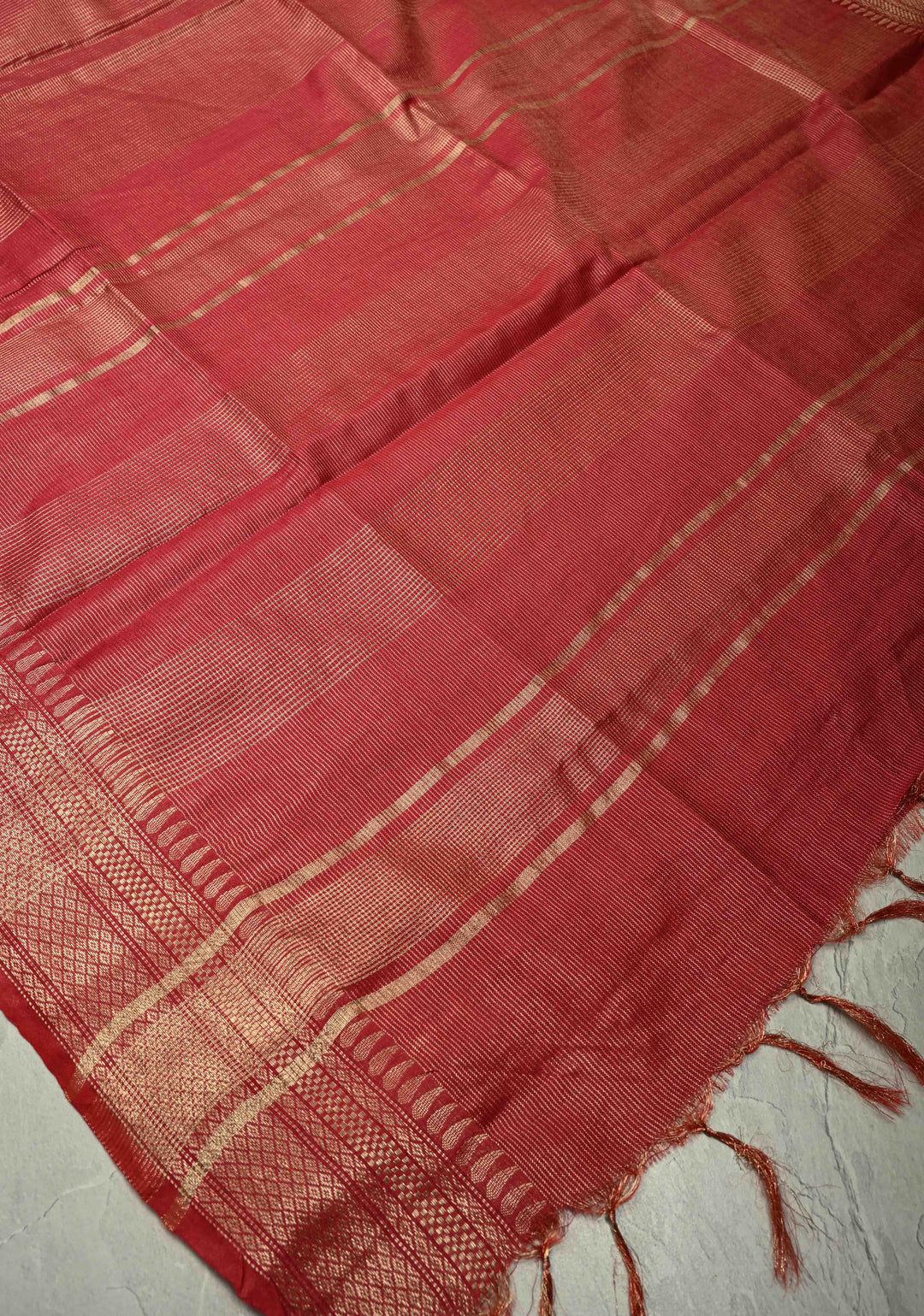 Brick Red Semi Tissue Saree with Zari Border