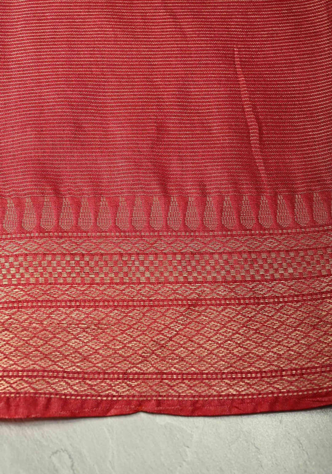 Brick Red Semi Tissue Saree with Zari Border