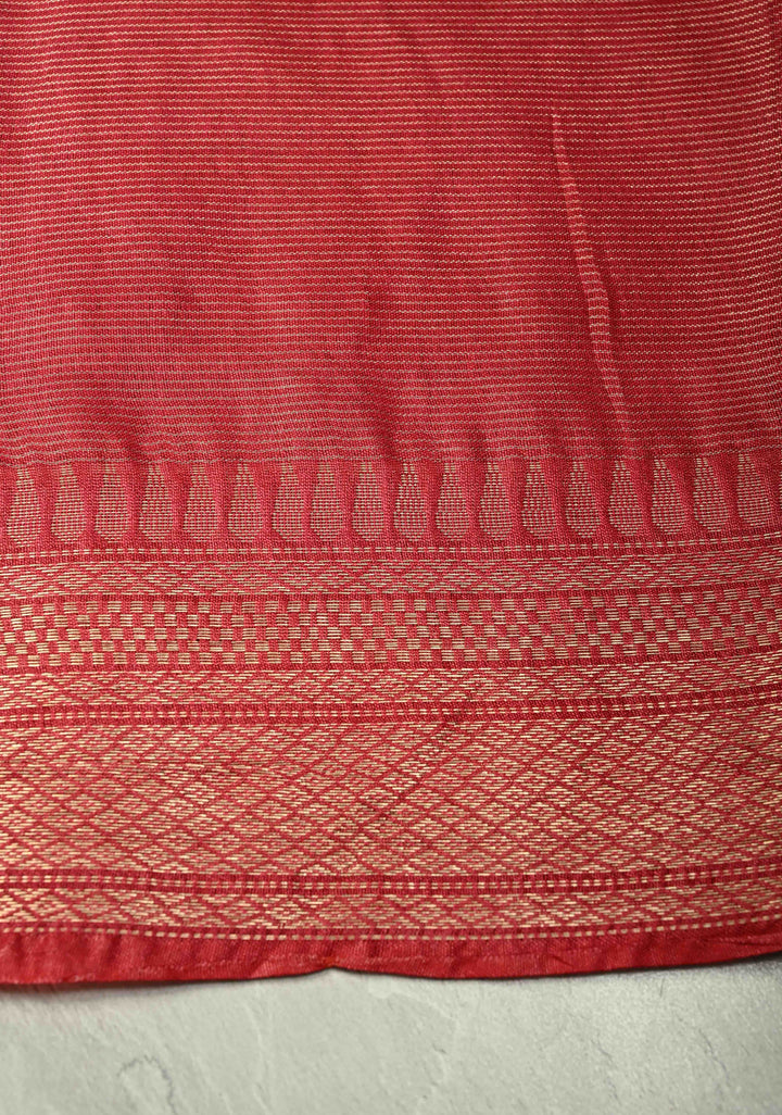 Brick Red Semi Tissue Saree with Zari Border