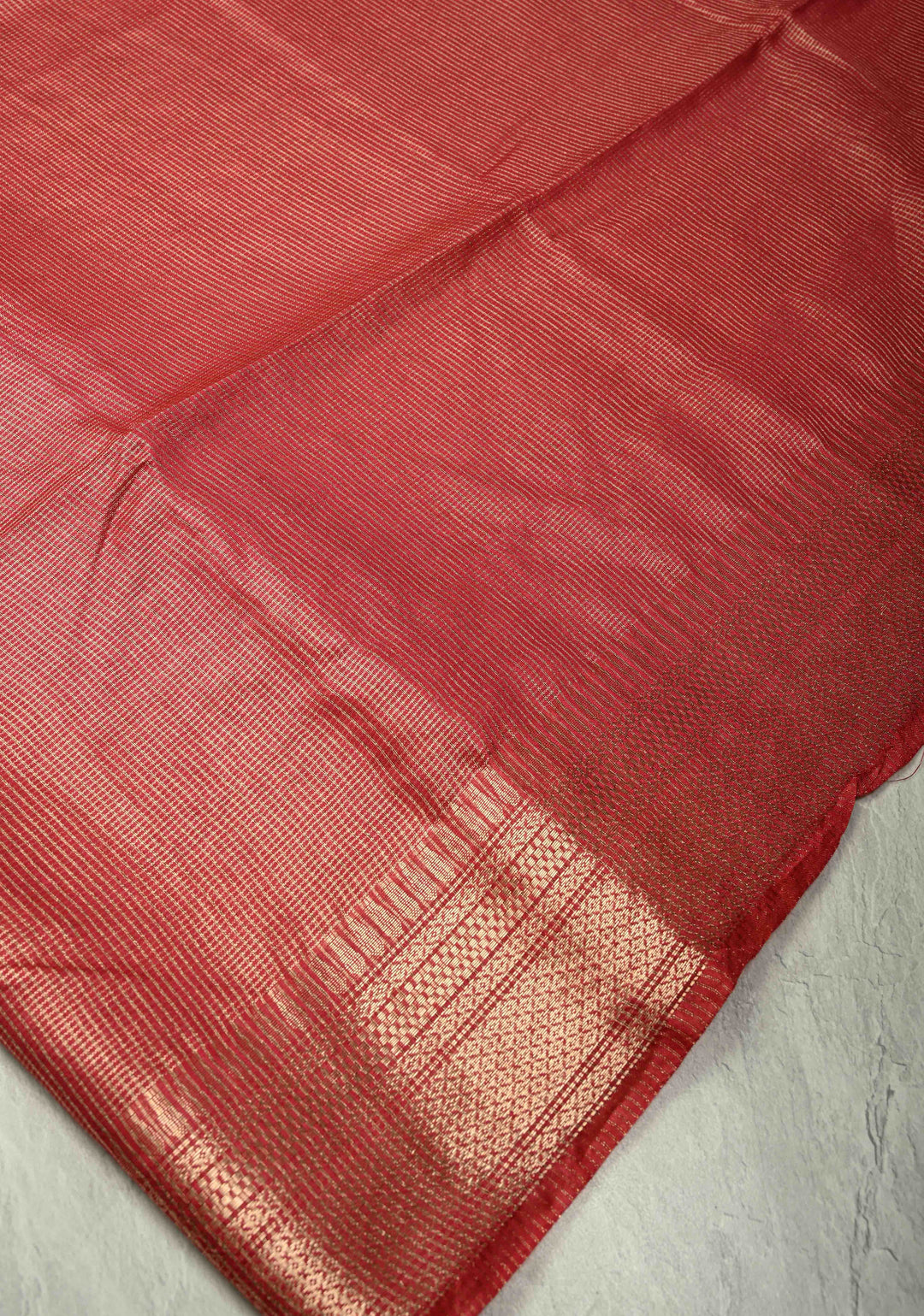 Brick Red Semi Tissue Saree with Zari Border