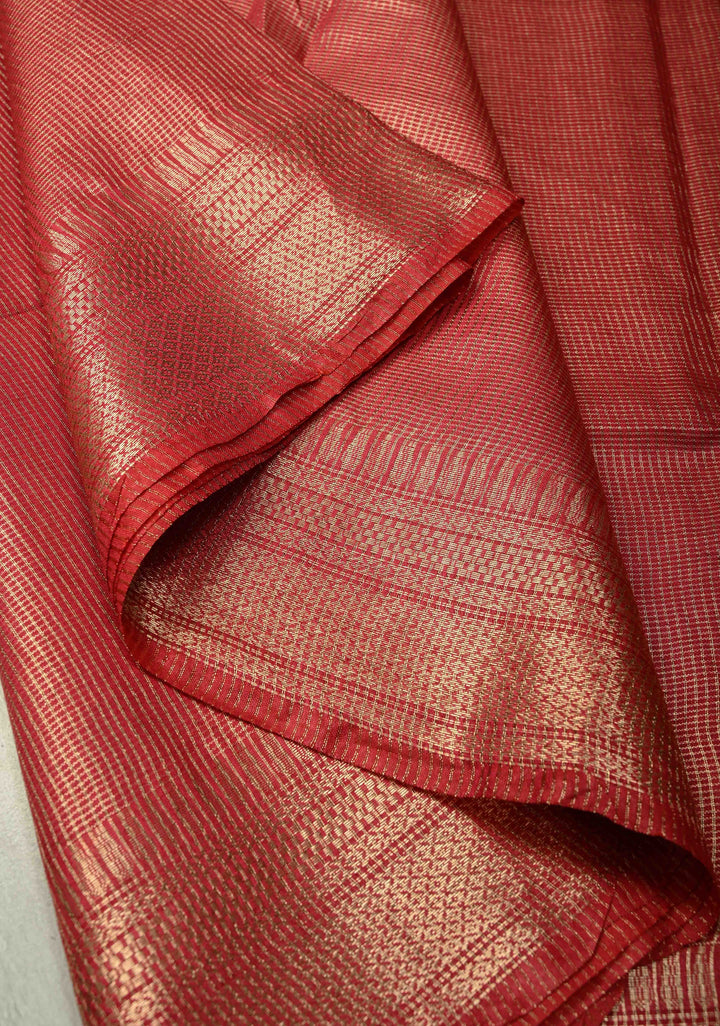 Brick Red Semi Tissue Saree with Zari Border