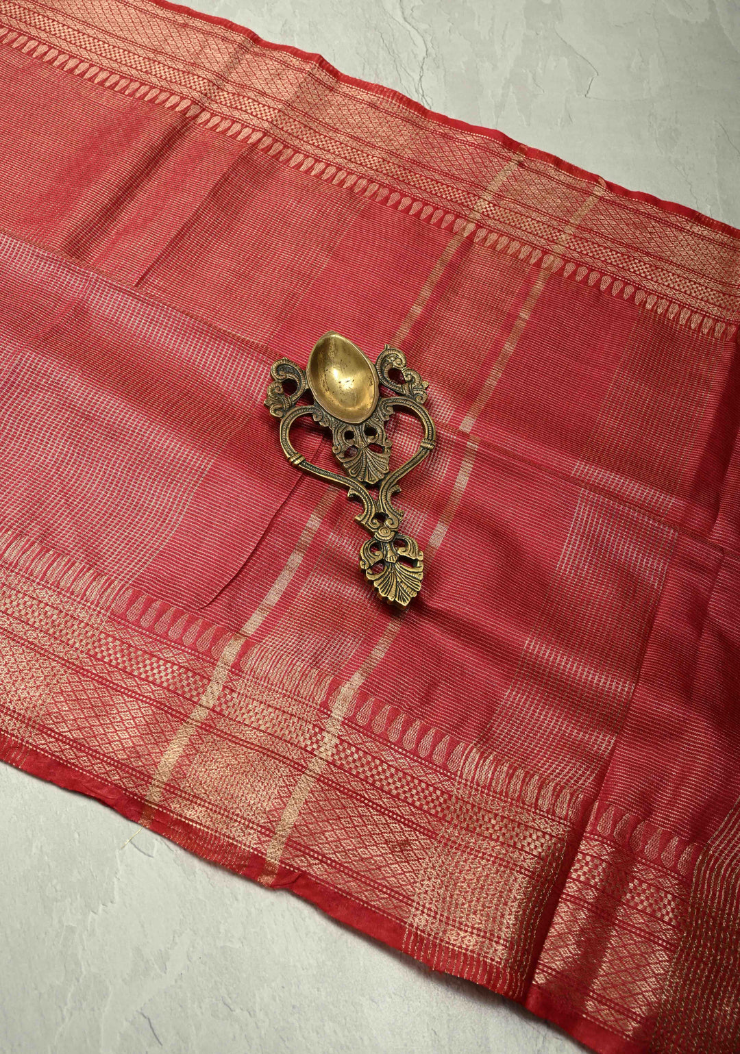 Brick Red Semi Tissue Saree with Zari Border