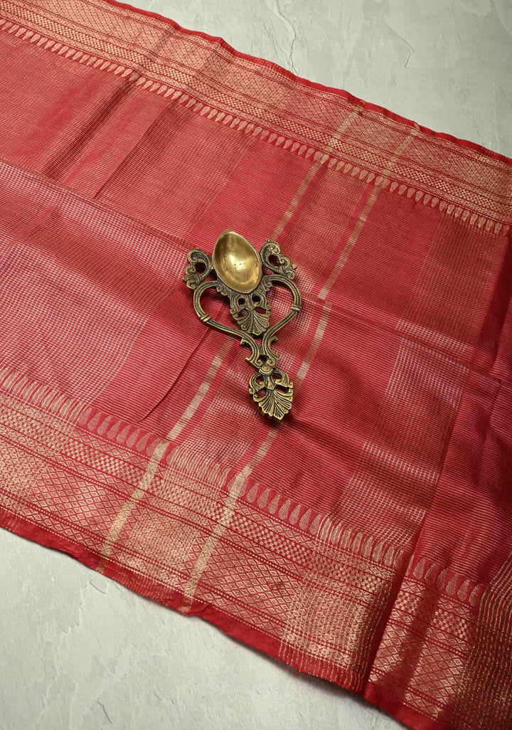 Brick Red Semi Tissue Saree with Zari Border