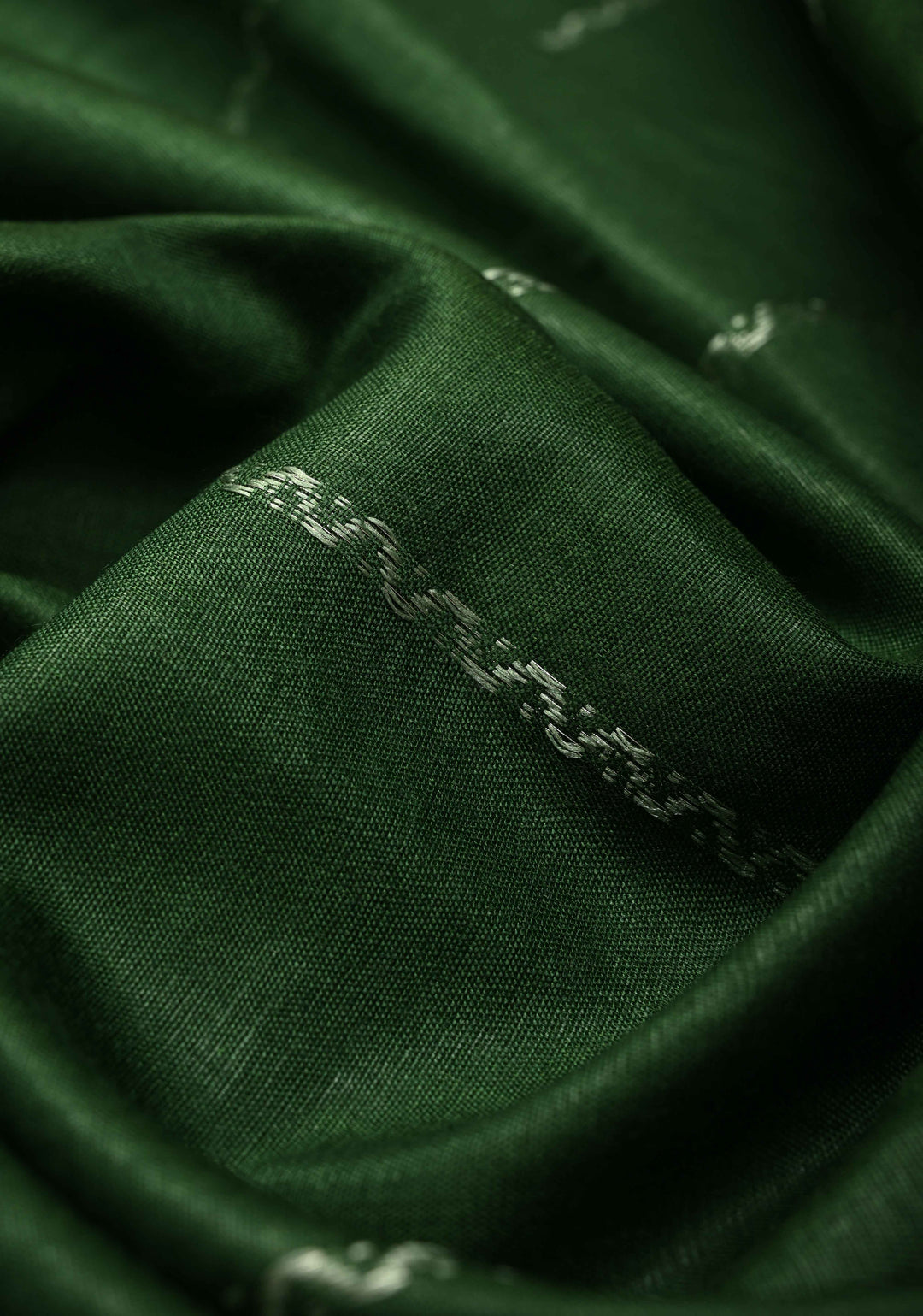 Deep Forest Green Semi Tussar Saree with Thread Stripes and Tepmle Zari Border