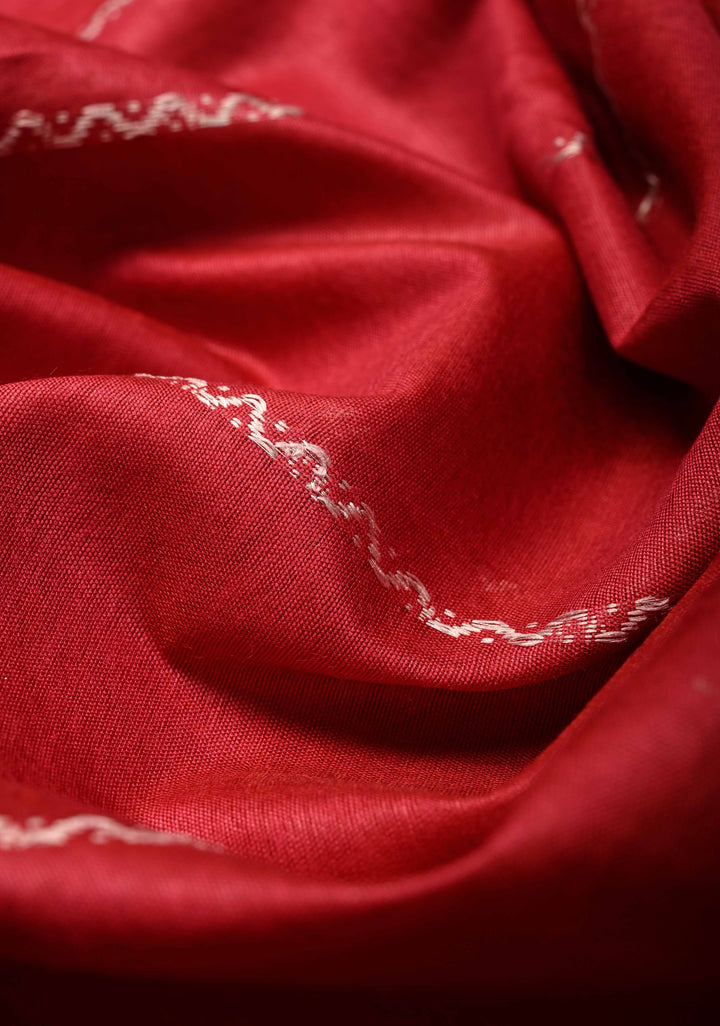 Crimson Red Semi Tussar Saree with Veldhari Stripes and Zari Border