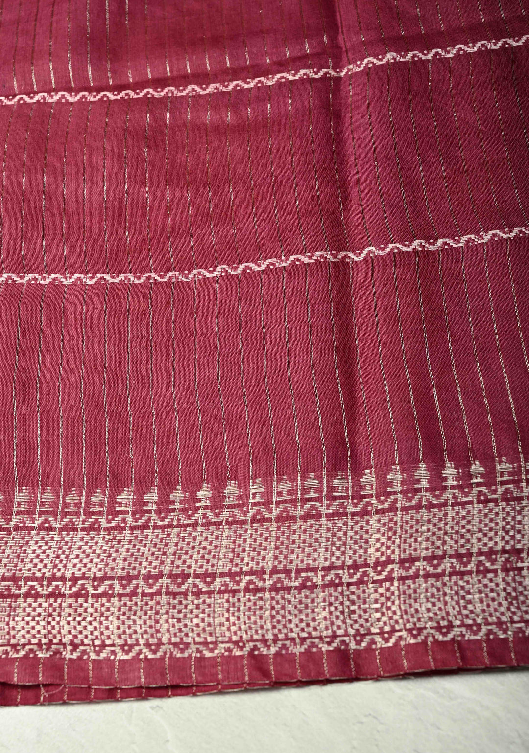 Berry Semi Tussar Saree with Veldhari Stripes and Zari Border