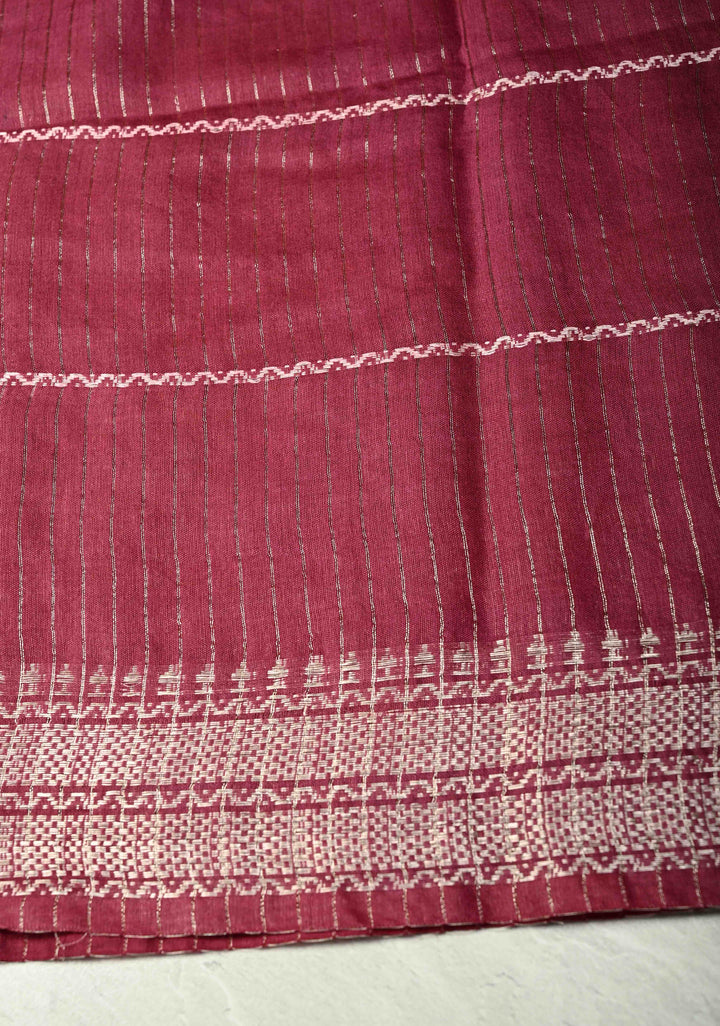 Berry Semi Tussar Saree with Veldhari Stripes and Zari Border