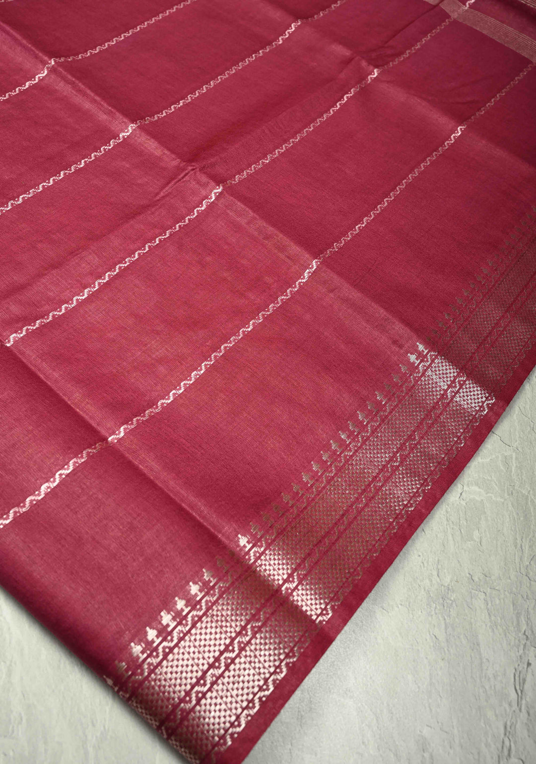 Berry Semi Tussar Saree with Veldhari Stripes and Zari Border