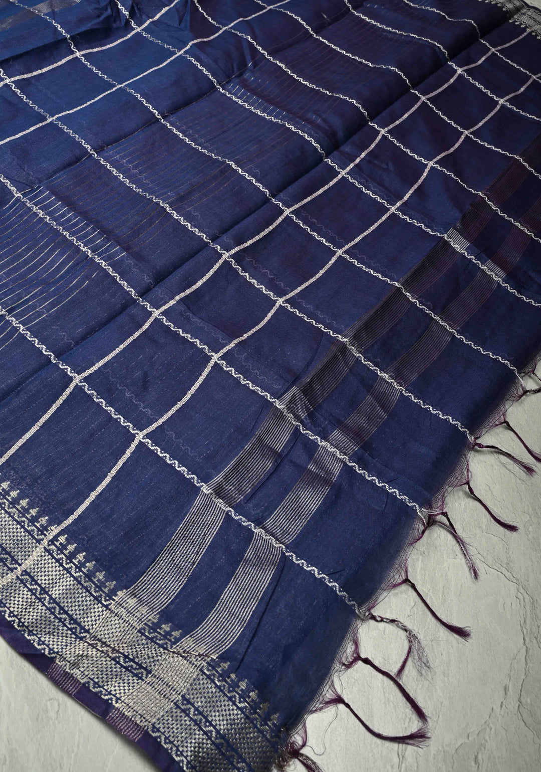 Royal Blue Semi Tussar Saree with Veldhari Stripes and Zari Border