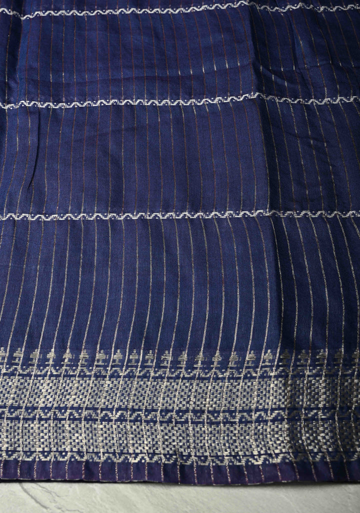 Royal Blue Semi Tussar Saree with Veldhari Stripes and Zari Border