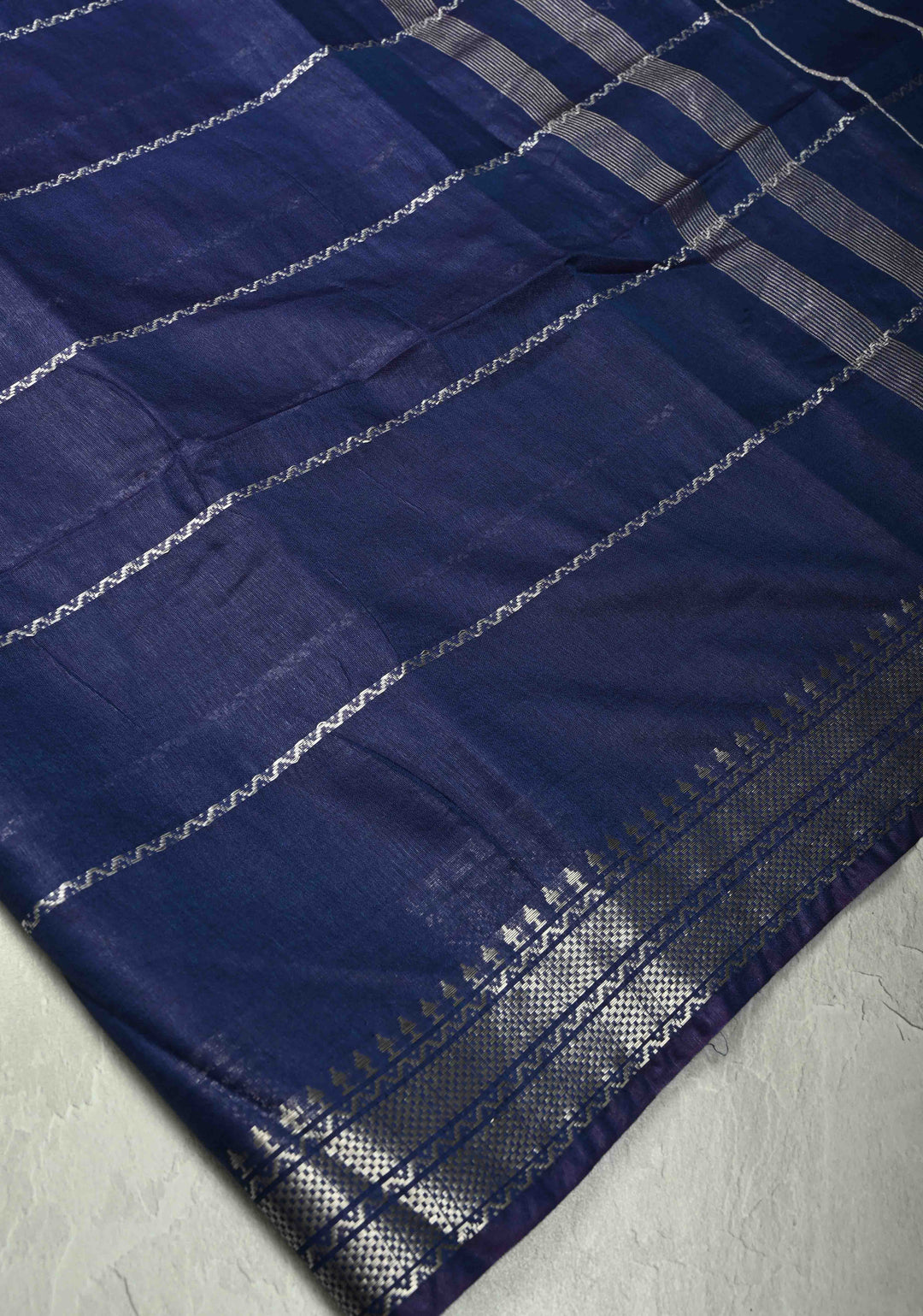 Royal Blue Semi Tussar Saree with Veldhari Stripes and Zari Border