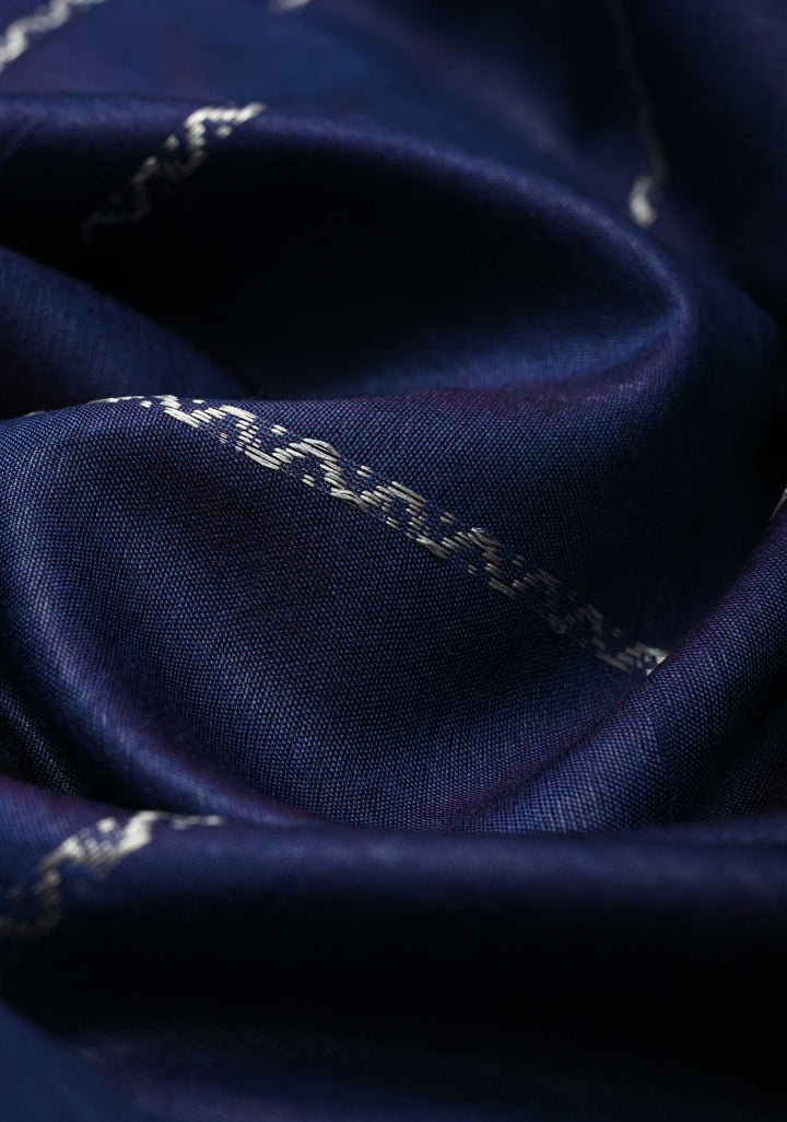 Royal Blue Semi Tussar Saree with Veldhari Stripes and Zari Border