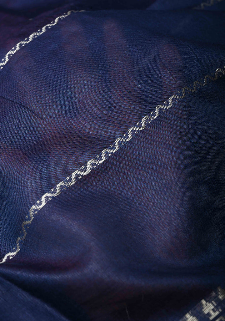 Royal Blue Semi Tussar Saree with Veldhari Stripes and Zari Border