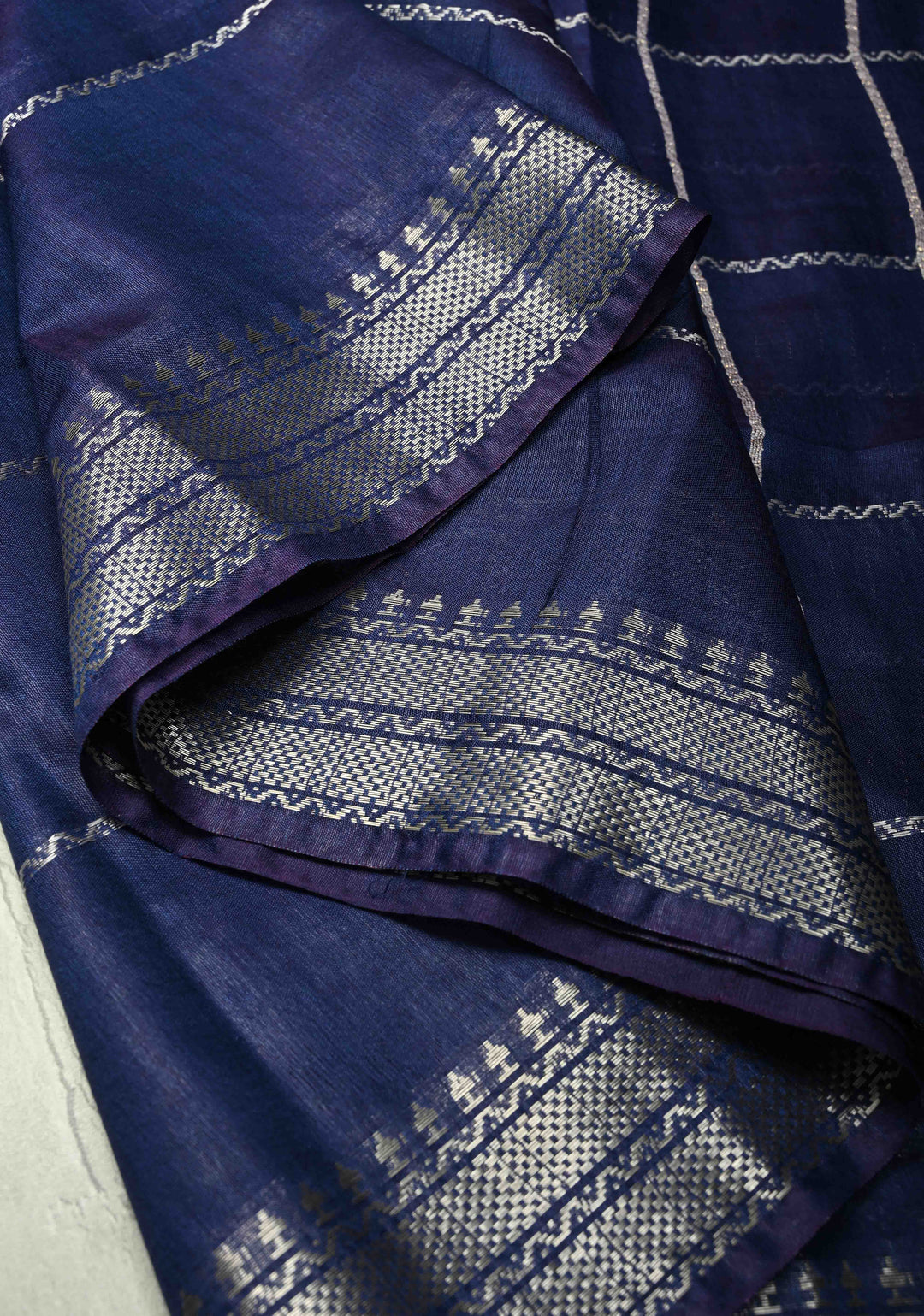 Royal Blue Semi Tussar Saree with Veldhari Stripes and Zari Border