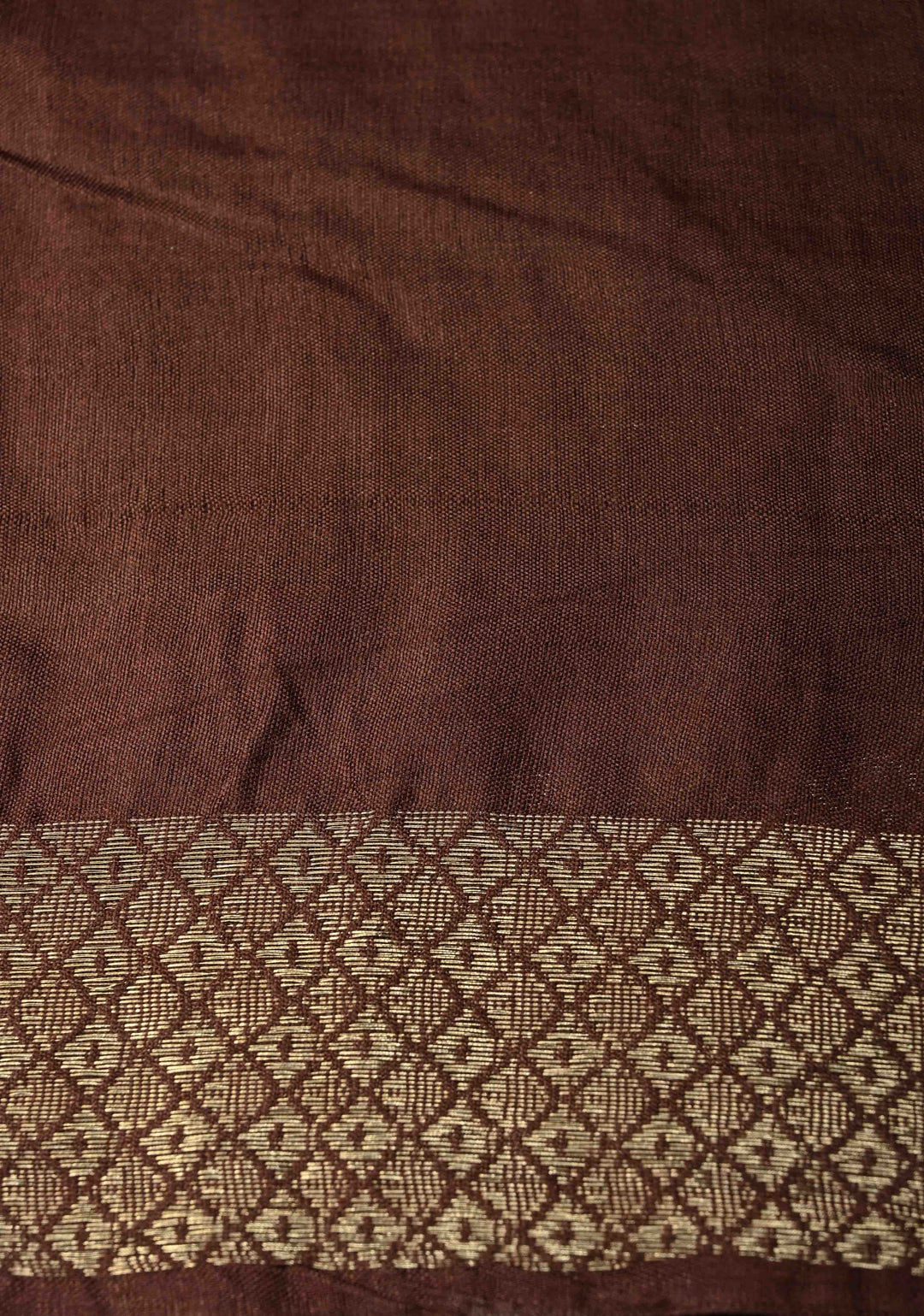 Coffee Brown Semi Tussar Saree with Zari Stripes and Zari Border